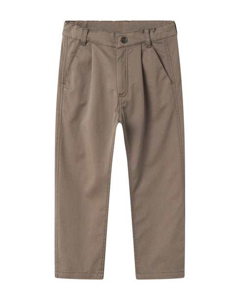 Pantalon din bumbac maro cu talie reglabila
